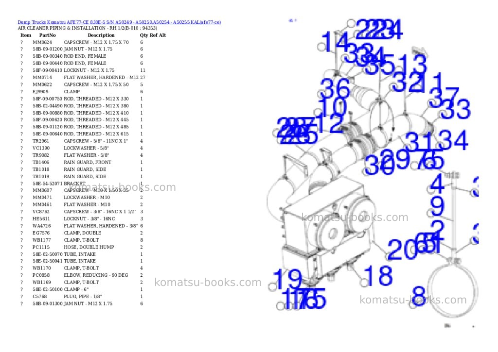 Komatsu AFE77-CE 830E-5 S/N A50249 - A50250,A50254 - A50255 KAL Parts catalog cover Page 5 Komatsu AFE77-CE 830E-5 S/N A50249 - A50250,A50254 - A50255 KAL Parts catalog cover Page 5