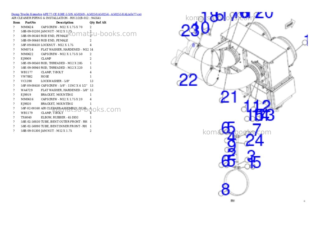 Komatsu AFE77-CE 830E-5 S/N A50249 - A50250,A50254 - A50255 KAL Parts catalog cover Page 6 Komatsu AFE77-CE 830E-5 S/N A50249 - A50250,A50254 - A50255 KAL Parts catalog cover Page 6