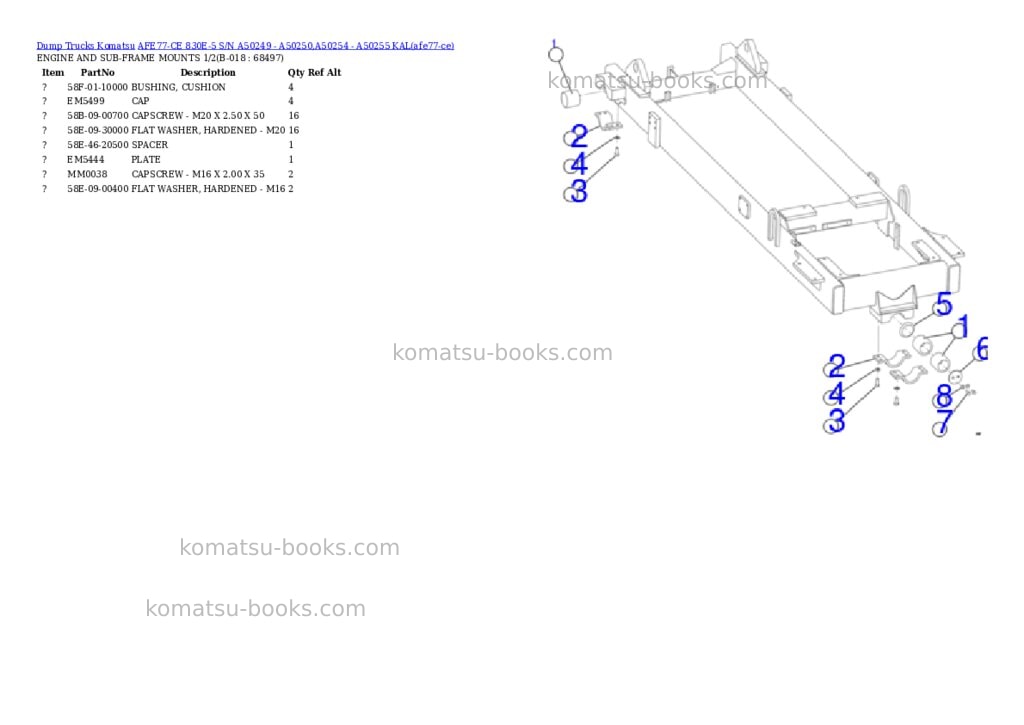Komatsu AFE77-CE 830E-5 S/N A50249 - A50250,A50254 - A50255 KAL Parts catalog cover Page 9 Komatsu AFE77-CE 830E-5 S/N A50249 - A50250,A50254 - A50255 KAL Parts catalog cover Page 9