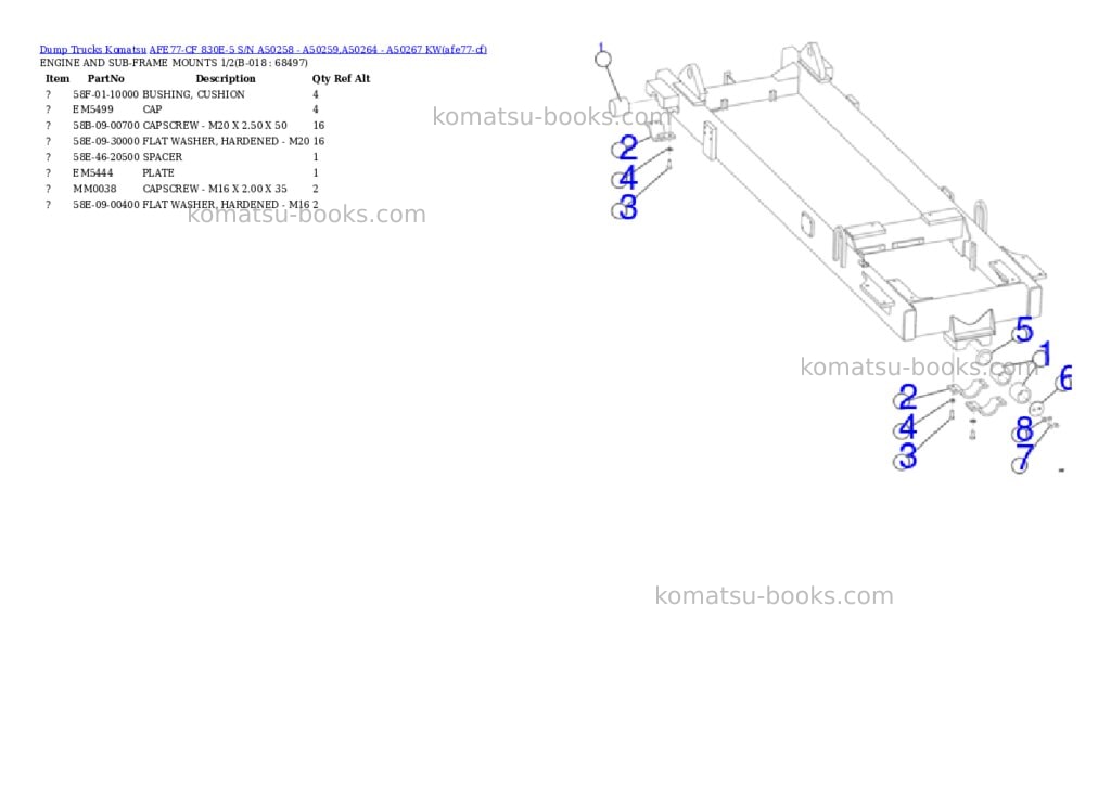 Komatsu AFE77-CF 830E-5 S/N A50258 - A50259,A50264 - A50267 KW Parts catalog cover Page 10 Komatsu AFE77-CF 830E-5 S/N A50258 - A50259,A50264 - A50267 KW Parts catalog cover Page 10
