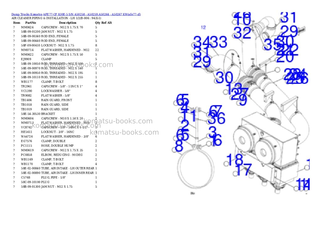 Komatsu AFE77-CF 830E-5 S/N A50258 - A50259,A50264 - A50267 KW Parts catalog cover Page 4 Komatsu AFE77-CF 830E-5 S/N A50258 - A50259,A50264 - A50267 KW Parts catalog cover Page 4