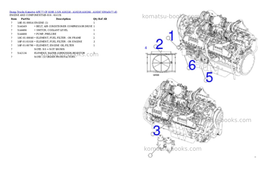 Komatsu AFE77-CF 830E-5 S/N A50258 - A50259,A50264 - A50267 KW Parts catalog cover Page 9 Komatsu AFE77-CF 830E-5 S/N A50258 - A50259,A50264 - A50267 KW Parts catalog cover Page 9