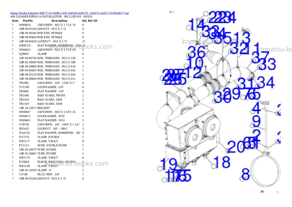 Komatsu AFE77-CG 830E-5 S/N A50263,A50270 - A50271,A50277 KCH Parts catalog cover Komatsu AFE77-CG 830E-5 S/N A50263,A50270 - A50271,A50277 KCH Parts catalog cover