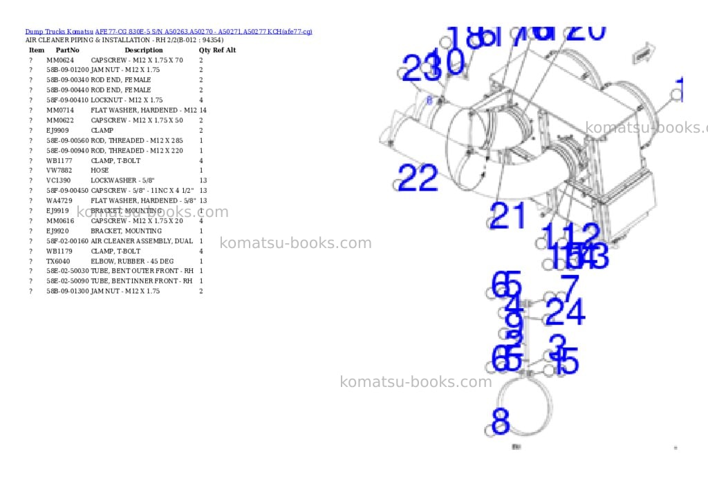 Komatsu AFE77-CG 830E-5 S/N A50263,A50270 - A50271,A50277 KCH Parts catalog cover Page 2 Komatsu AFE77-CG 830E-5 S/N A50263,A50270 - A50271,A50277 KCH Parts catalog cover Page 2