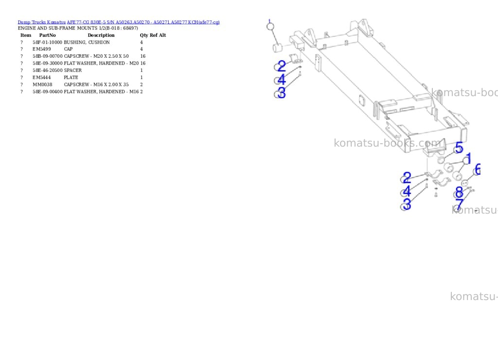 Komatsu AFE77-CG 830E-5 S/N A50263,A50270 - A50271,A50277 KCH Parts catalog cover Page 5 Komatsu AFE77-CG 830E-5 S/N A50263,A50270 - A50271,A50277 KCH Parts catalog cover Page 5