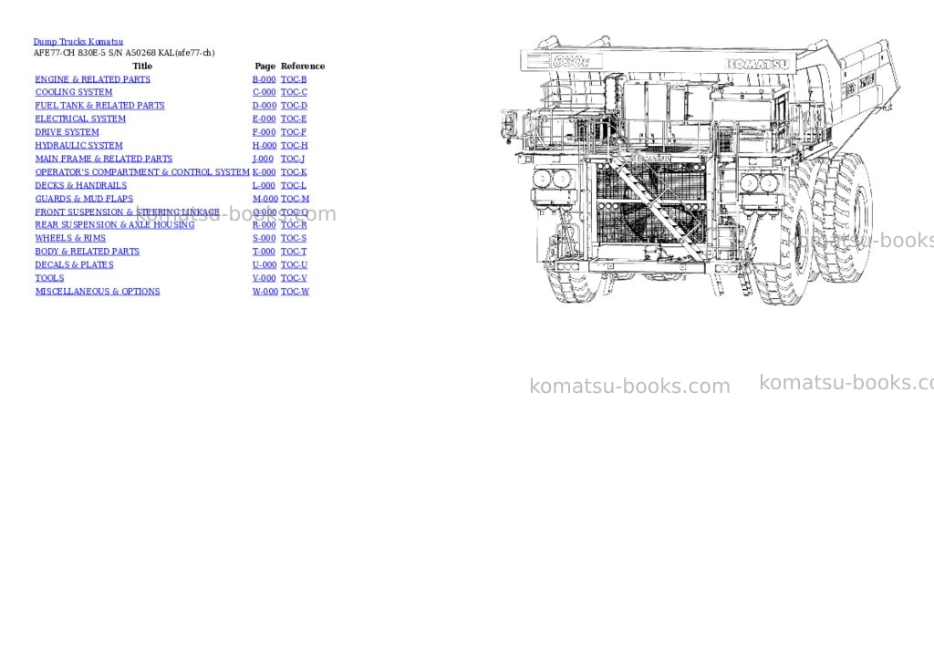 Komatsu AFE77-CH 830E-5 S/N A50268 KAL Parts catalog cover Komatsu AFE77-CH 830E-5 S/N A50268 KAL Parts catalog cover
