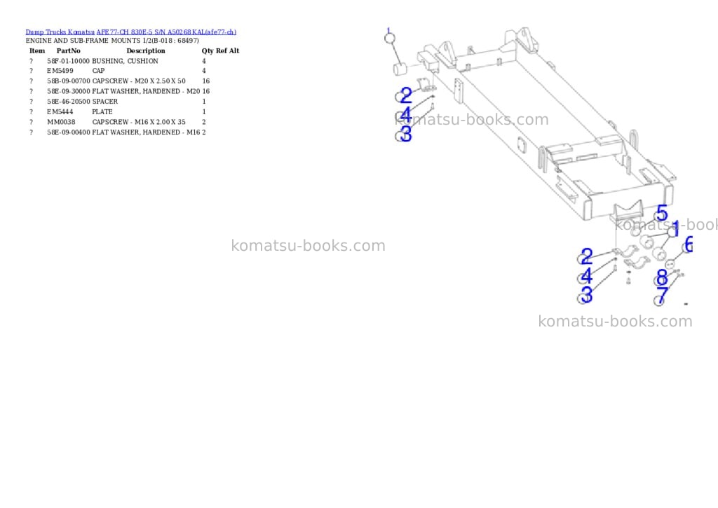 Komatsu AFE77-CH 830E-5 S/N A50268 KAL Parts catalog cover Page 10 Komatsu AFE77-CH 830E-5 S/N A50268 KAL Parts catalog cover Page 10