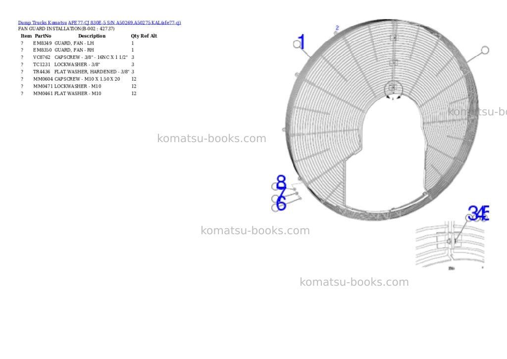 Komatsu AFE77-CJ 830E-5 S/N A50269,A50275 KAL Parts catalog cover