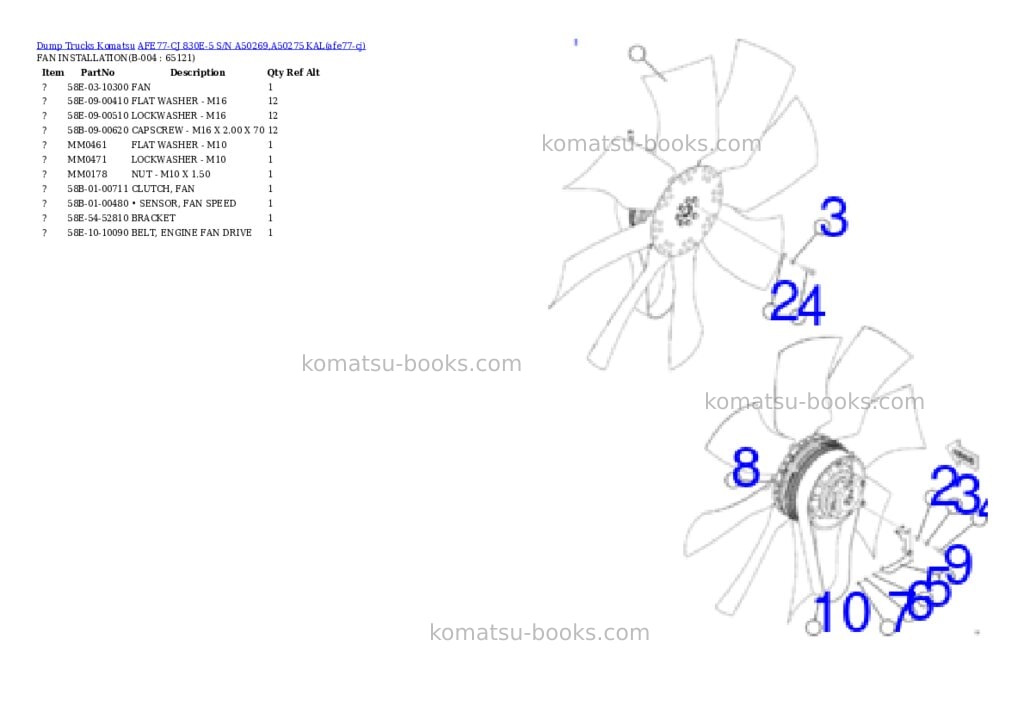 Komatsu AFE77-CJ 830E-5 S/N A50269,A50275 KAL Parts catalog cover Page 2