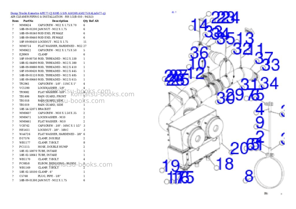Komatsu AFE77-CJ 830E-5 S/N A50269,A50275 KAL Parts catalog cover Page 5