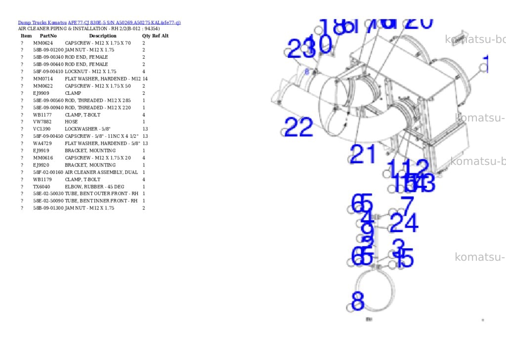 Komatsu AFE77-CJ 830E-5 S/N A50269,A50275 KAL Parts catalog cover Page 6