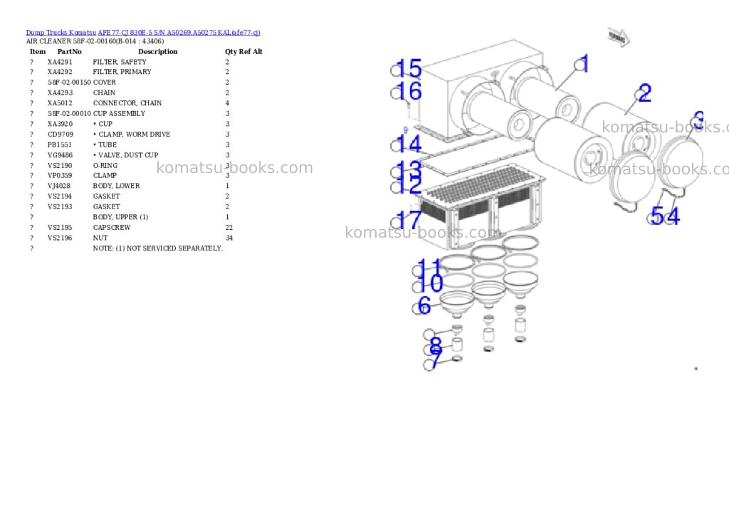 Komatsu AFE77-CJ 830E-5 S/N A50269,A50275 KAL Parts catalog cover Page 7