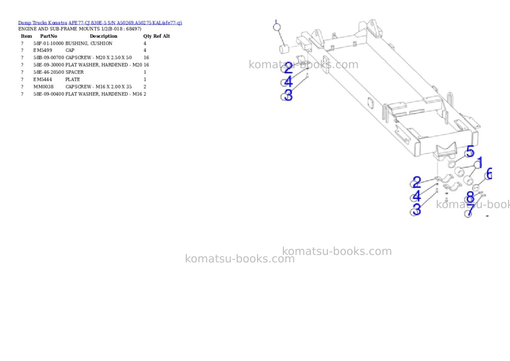 Komatsu AFE77-CJ 830E-5 S/N A50269,A50275 KAL Parts catalog cover Page 9