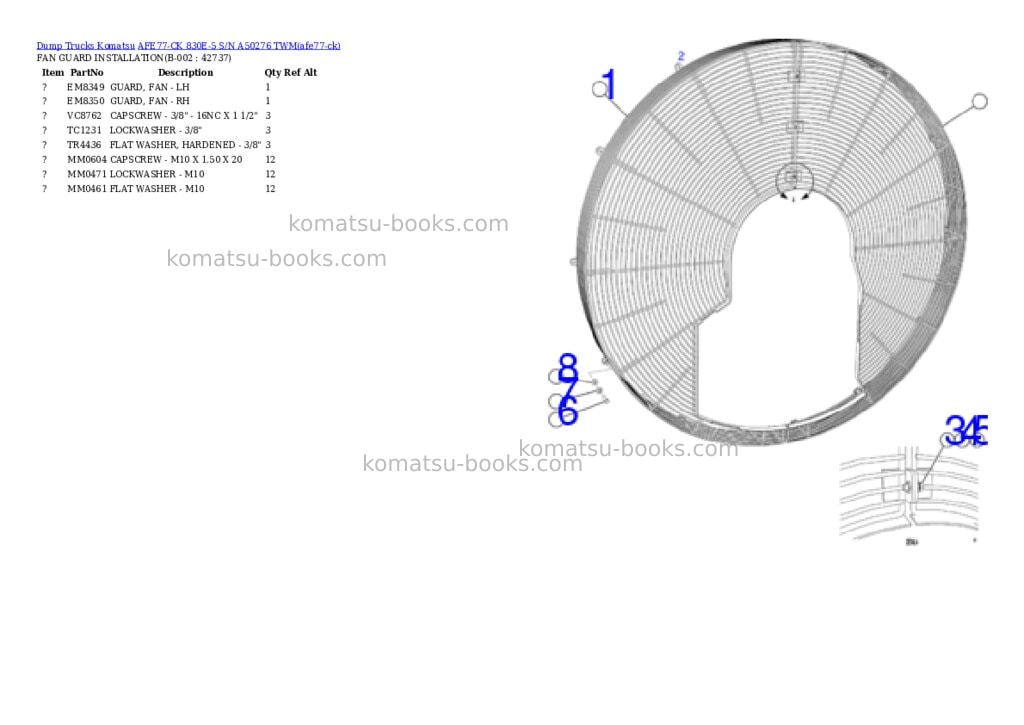 Komatsu AFE77-CK 830E-5 S/N A50276 TWM Parts catalog cover Komatsu AFE77-CK 830E-5 S/N A50276 TWM Parts catalog cover