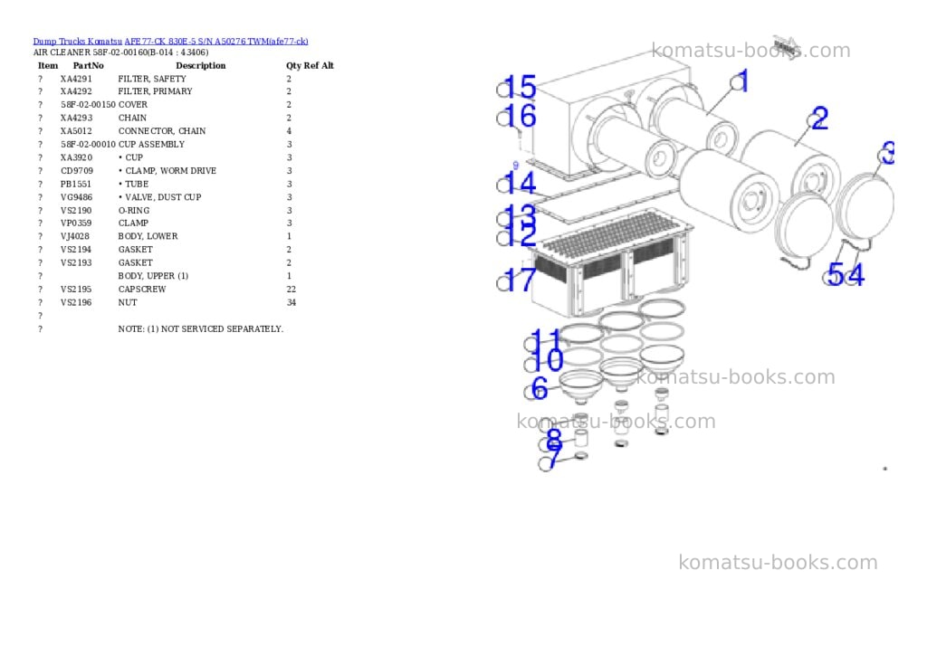 Komatsu AFE77-CK 830E-5 S/N A50276 TWM Parts catalog cover Page 7 Komatsu AFE77-CK 830E-5 S/N A50276 TWM Parts catalog cover Page 7