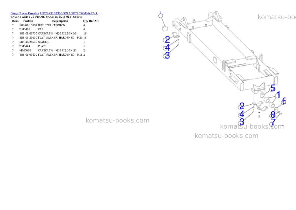 Komatsu AFE77-CK 830E-5 S/N A50276 TWM Parts catalog cover Page 9 Komatsu AFE77-CK 830E-5 S/N A50276 TWM Parts catalog cover Page 9