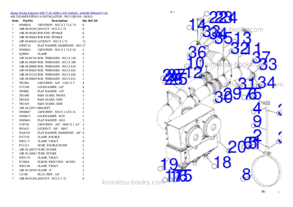 Komatsu AFE77-CL 830E-5 S/N A50283 - A50286 SMS Parts catalog cover Page 5 Komatsu AFE77-CL 830E-5 S/N A50283 - A50286 SMS Parts catalog cover Page 5