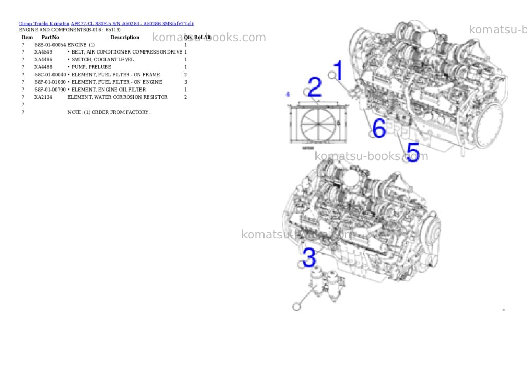 Komatsu AFE77-CL 830E-5 S/N A50283 - A50286 SMS Parts catalog cover Page 8 Komatsu AFE77-CL 830E-5 S/N A50283 - A50286 SMS Parts catalog cover Page 8