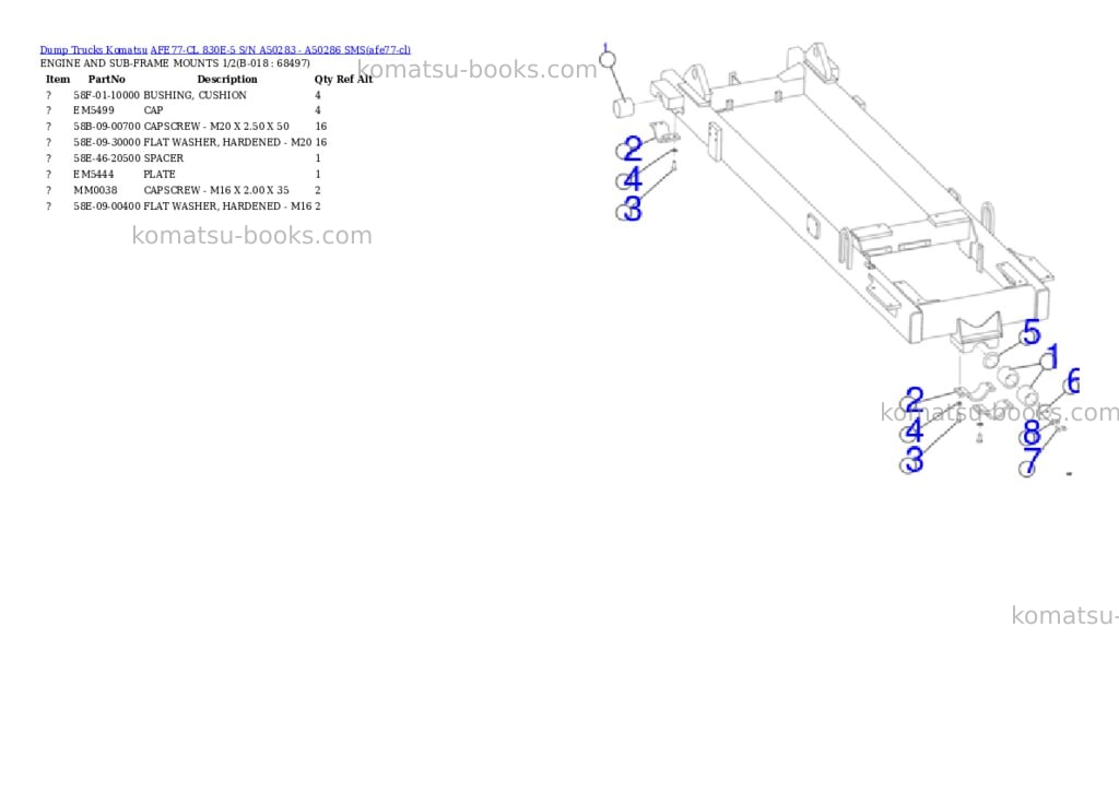 Komatsu AFE77-CL 830E-5 S/N A50283 - A50286 SMS Parts catalog cover Page 9 Komatsu AFE77-CL 830E-5 S/N A50283 - A50286 SMS Parts catalog cover Page 9