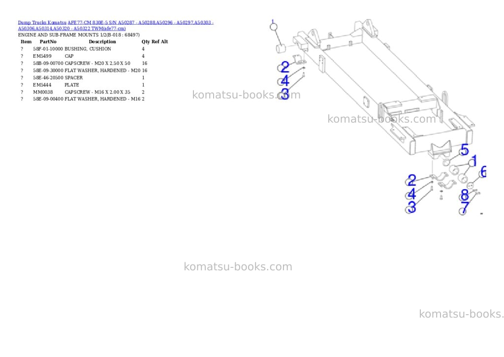 Komatsu AFE77-CM 830E-5 S/N A50287 - A50288,A50296 - A50297,A50303 - A50306,A50314,A50320 - A50322 TWM Parts catalog cover Page 6