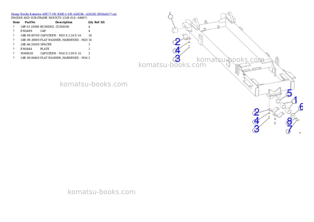 Komatsu AFE77-CN 830E-5 S/N A50294 - A50295 SMS Parts catalog cover Page 9 Komatsu AFE77-CN 830E-5 S/N A50294 - A50295 SMS Parts catalog cover Page 9