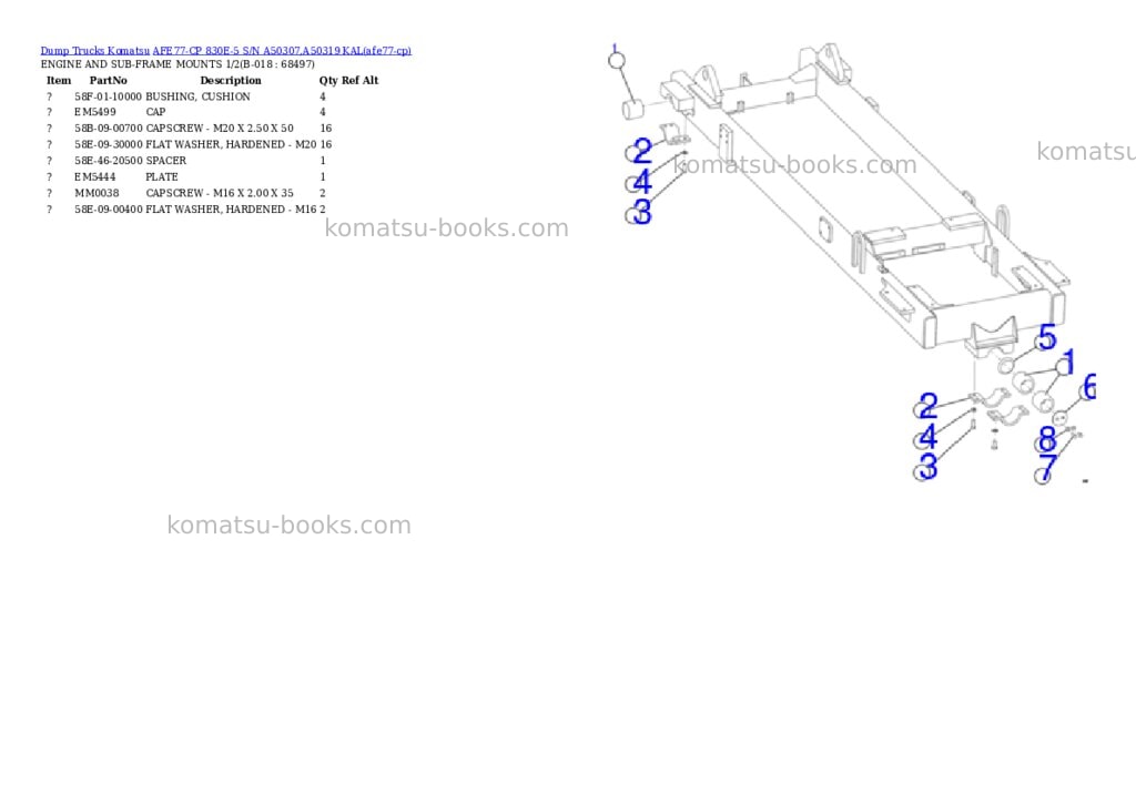 Komatsu AFE77-CP 830E-5 S/N A50307,A50319 KAL Parts catalog cover Page 9 Komatsu AFE77-CP 830E-5 S/N A50307,A50319 KAL Parts catalog cover Page 9