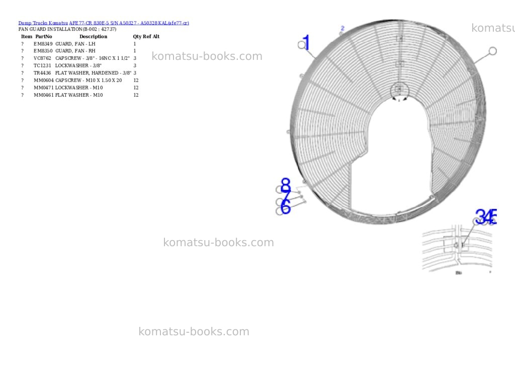 Komatsu AFE77-CR 830E-5 S/N A50327 - A50328 KAL Parts catalog cover