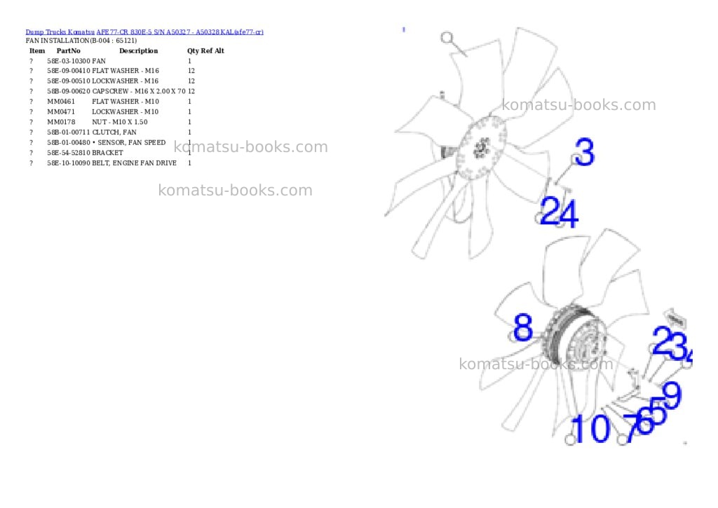 Komatsu AFE77-CR 830E-5 S/N A50327 - A50328 KAL Parts catalog cover Page 2