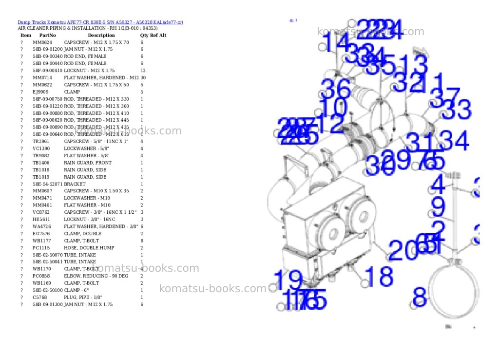 Komatsu AFE77-CR 830E-5 S/N A50327 - A50328 KAL Parts catalog cover Page 5
