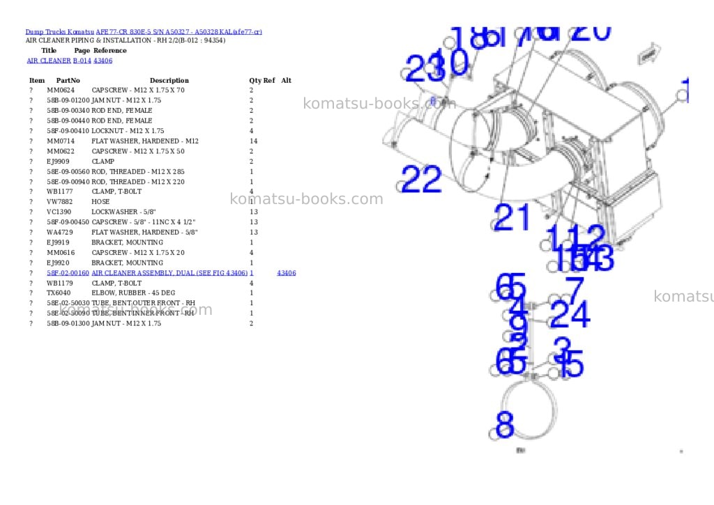 Komatsu AFE77-CR 830E-5 S/N A50327 - A50328 KAL Parts catalog cover Page 6