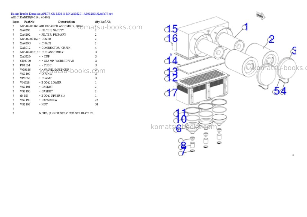 Komatsu AFE77-CR 830E-5 S/N A50327 - A50328 KAL Parts catalog cover Page 7