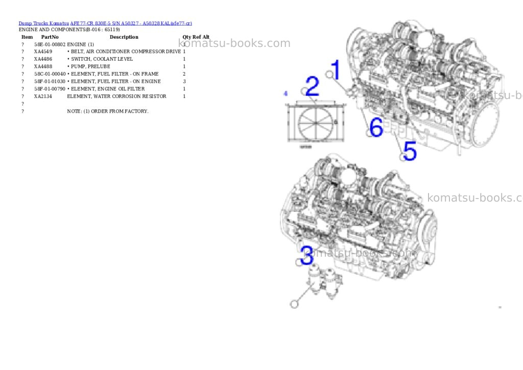 Komatsu AFE77-CR 830E-5 S/N A50327 - A50328 KAL Parts catalog cover Page 8