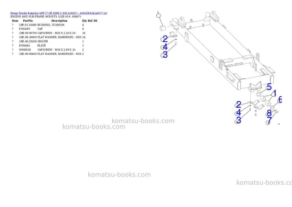 Komatsu AFE77-CR 830E-5 S/N A50327 - A50328 KAL Parts catalog cover Page 9