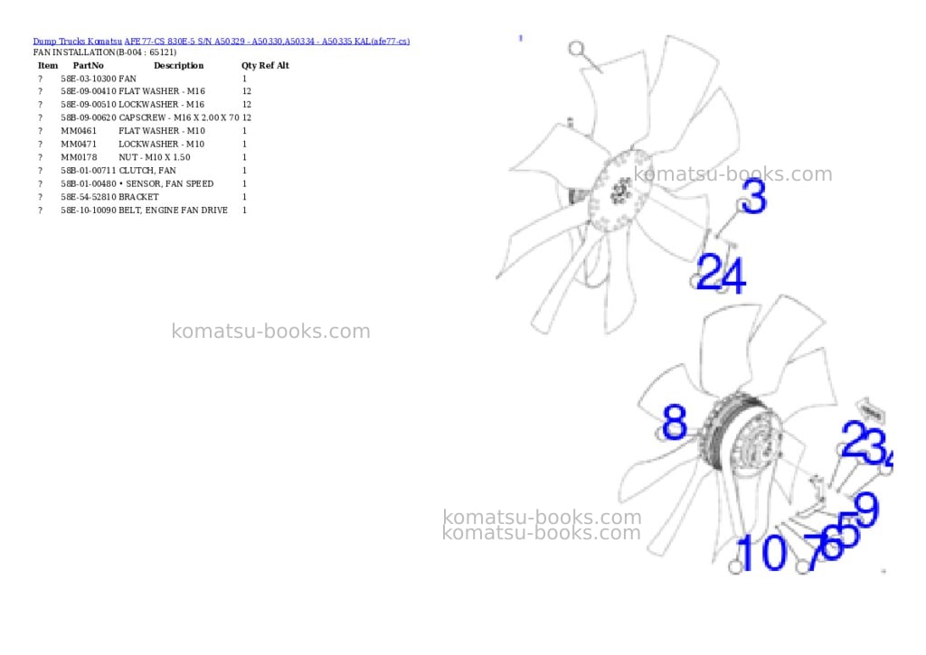 Komatsu AFE77-CS 830E-5 S/N A50329 - A50330,A50334 - A50335 KAL Parts catalog cover Page 2