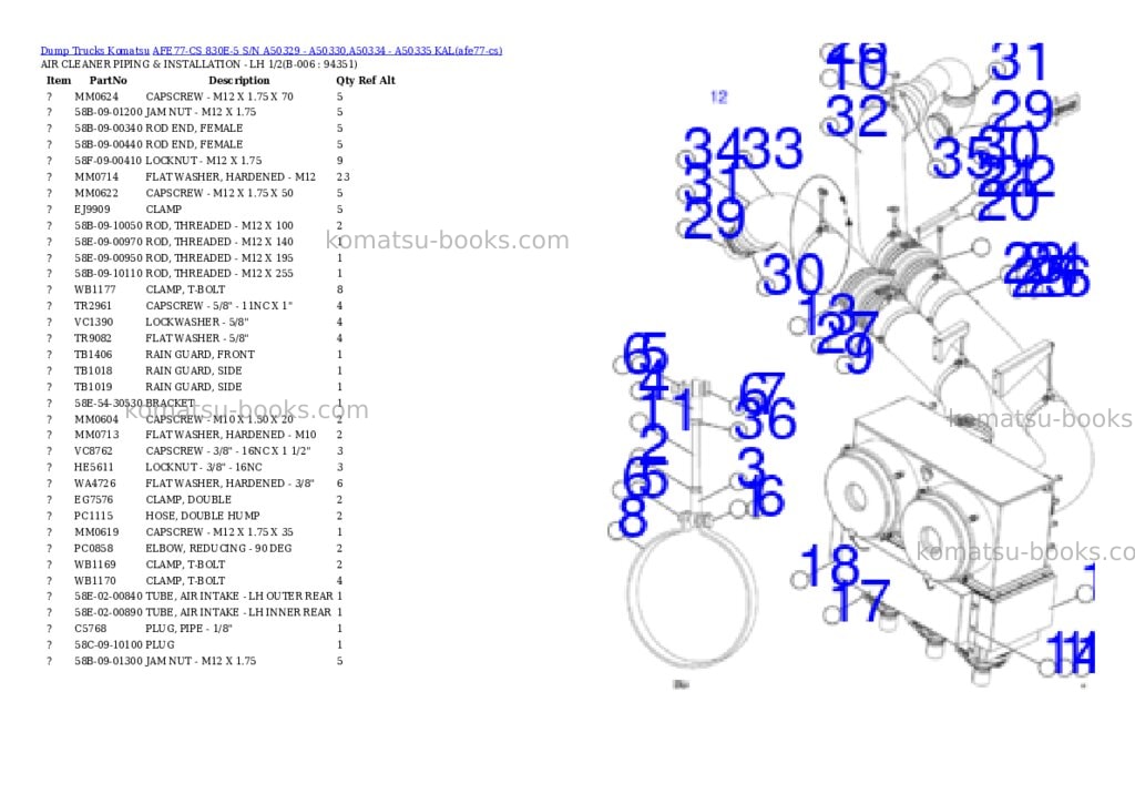 Komatsu AFE77-CS 830E-5 S/N A50329 - A50330,A50334 - A50335 KAL Parts catalog cover Page 3