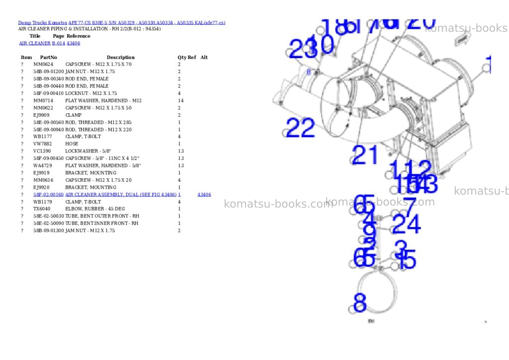 Komatsu AFE77-CS 830E-5 S/N A50329 - A50330,A50334 - A50335 KAL Parts catalog cover Page 6