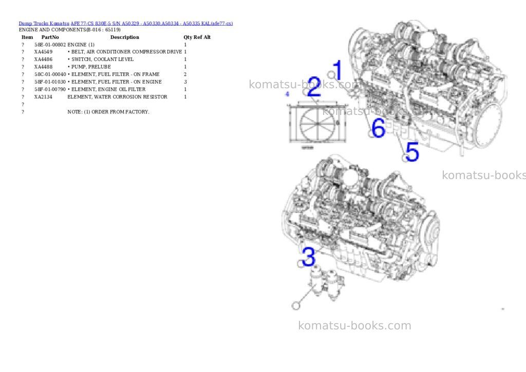 Komatsu AFE77-CS 830E-5 S/N A50329 - A50330,A50334 - A50335 KAL Parts catalog cover Page 8