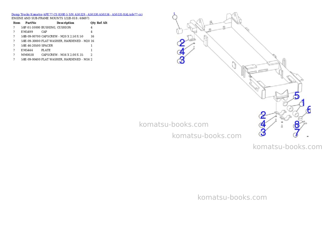 Komatsu AFE77-CS 830E-5 S/N A50329 - A50330,A50334 - A50335 KAL Parts catalog cover Page 9