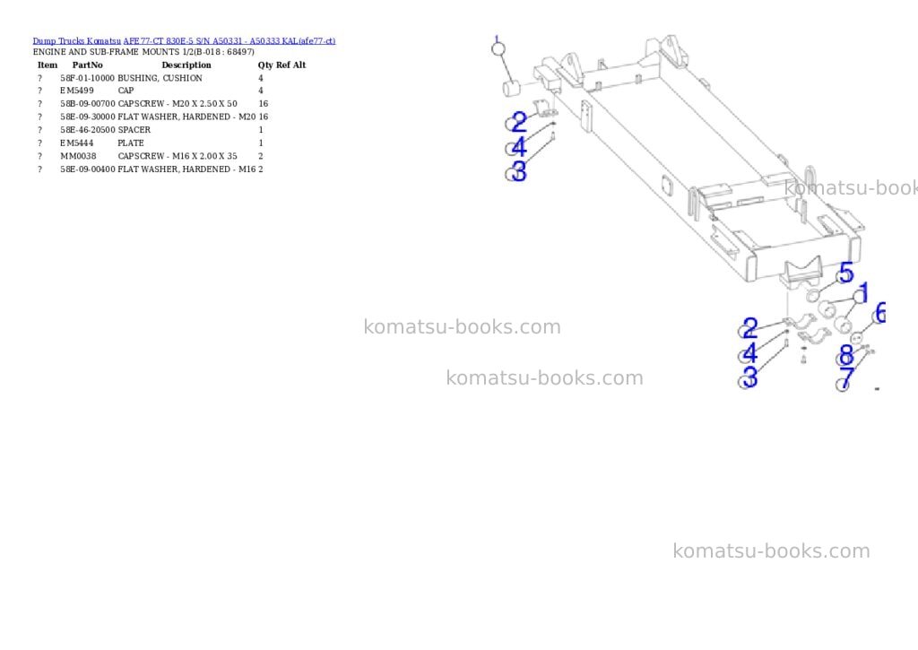 Komatsu AFE77-CT 830E-5 S/N A50331 - A50333 KAL Parts catalog cover Page 9 Komatsu AFE77-CT 830E-5 S/N A50331 - A50333 KAL Parts catalog cover Page 9