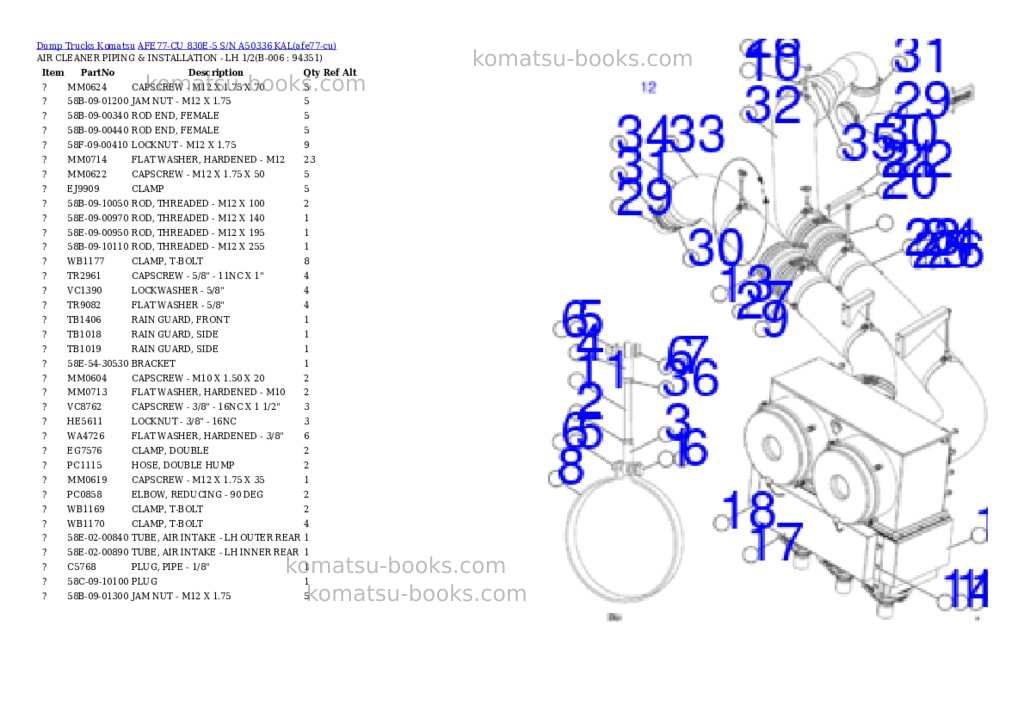 Komatsu AFE77-CU 830E-5 S/N A50336 KAL Parts catalog cover Page 3 Komatsu AFE77-CU 830E-5 S/N A50336 KAL Parts catalog cover Page 3