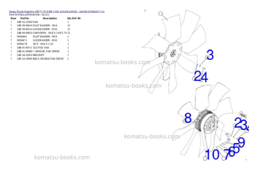 Komatsu AFE77-CV 830E-5 S/N A50338,A50341 - A40345 KCH Parts catalog cover Page 2