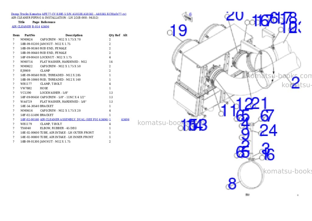 Komatsu AFE77-CV 830E-5 S/N A50338,A50341 - A40345 KCH Parts catalog cover Page 4