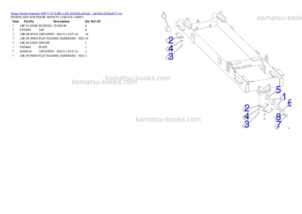 Komatsu AFE77-CV 830E-5 S/N A50338,A50341 - A40345 KCH Parts catalog cover Page 9