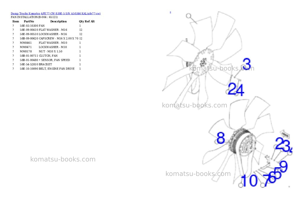 Komatsu AFE77-CW 830E-5 S/N A50346 KAL Parts catalog cover Page 2