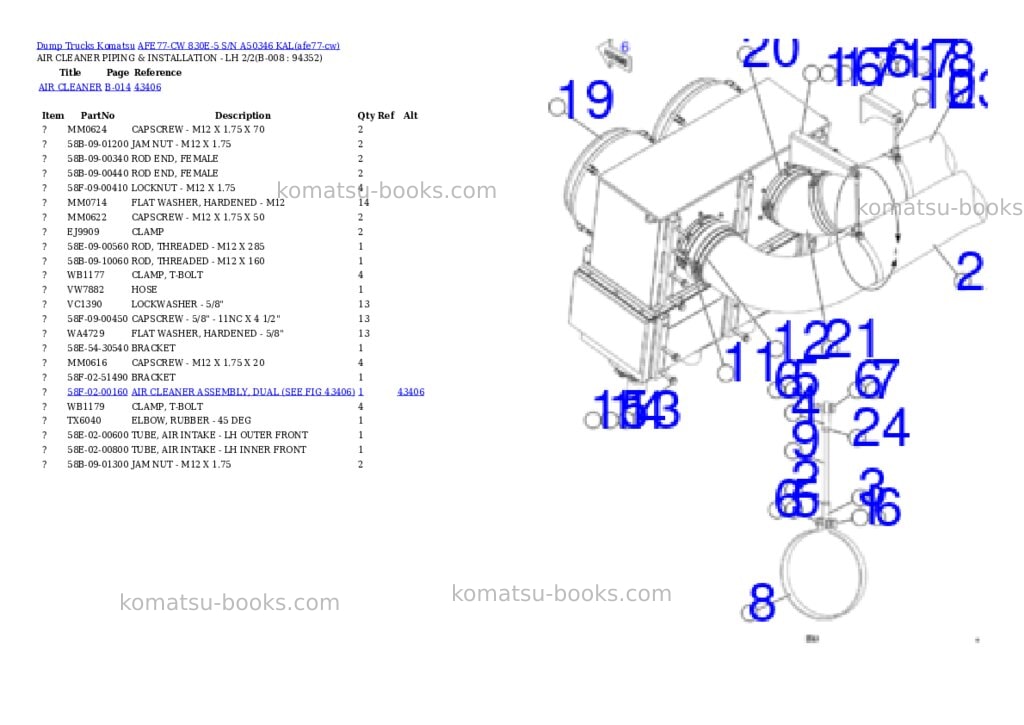 Komatsu AFE77-CW 830E-5 S/N A50346 KAL Parts catalog cover Page 4