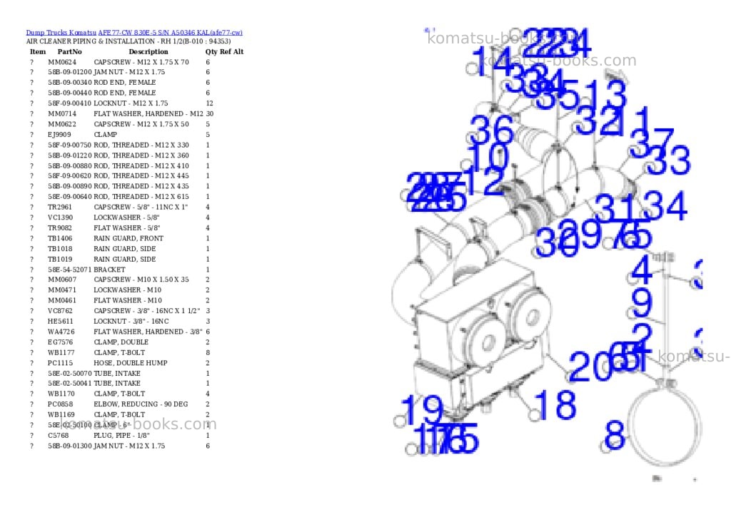 Komatsu AFE77-CW 830E-5 S/N A50346 KAL Parts catalog cover Page 5