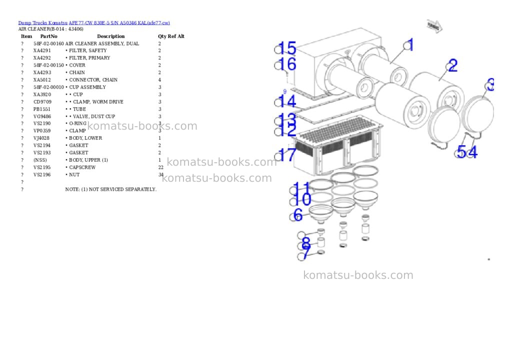 Komatsu AFE77-CW 830E-5 S/N A50346 KAL Parts catalog cover Page 7