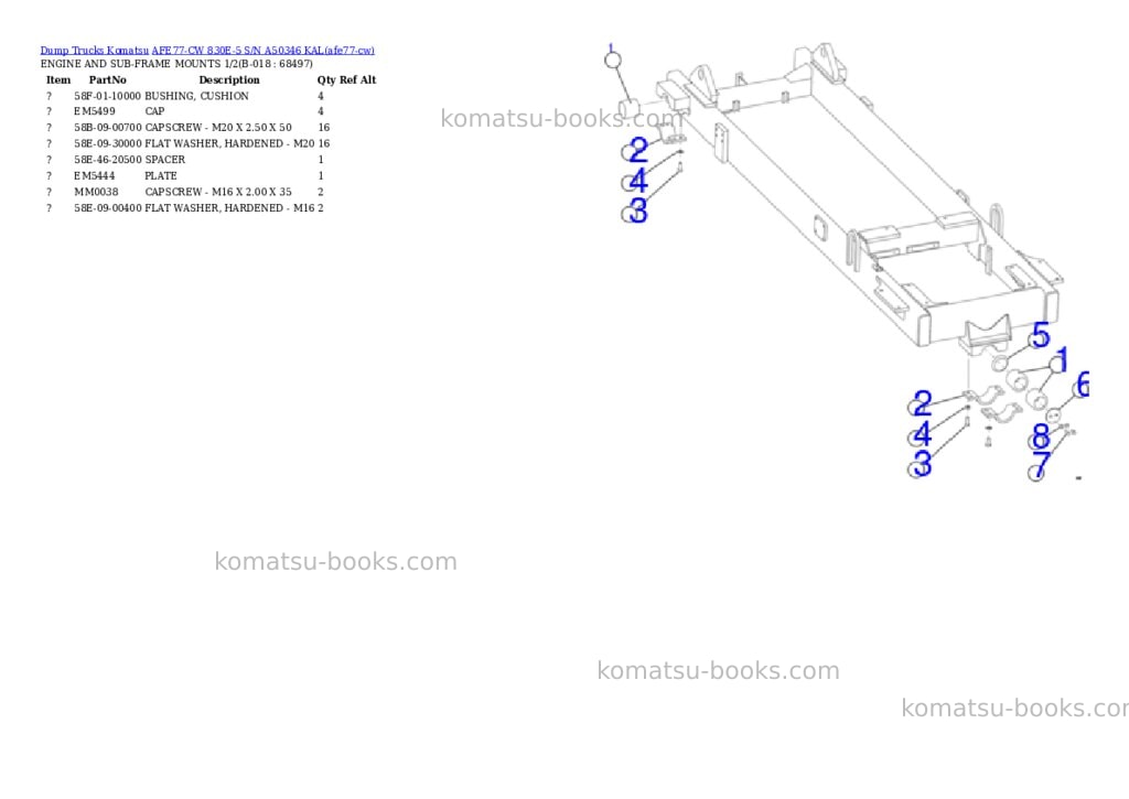 Komatsu AFE77-CW 830E-5 S/N A50346 KAL Parts catalog cover Page 9