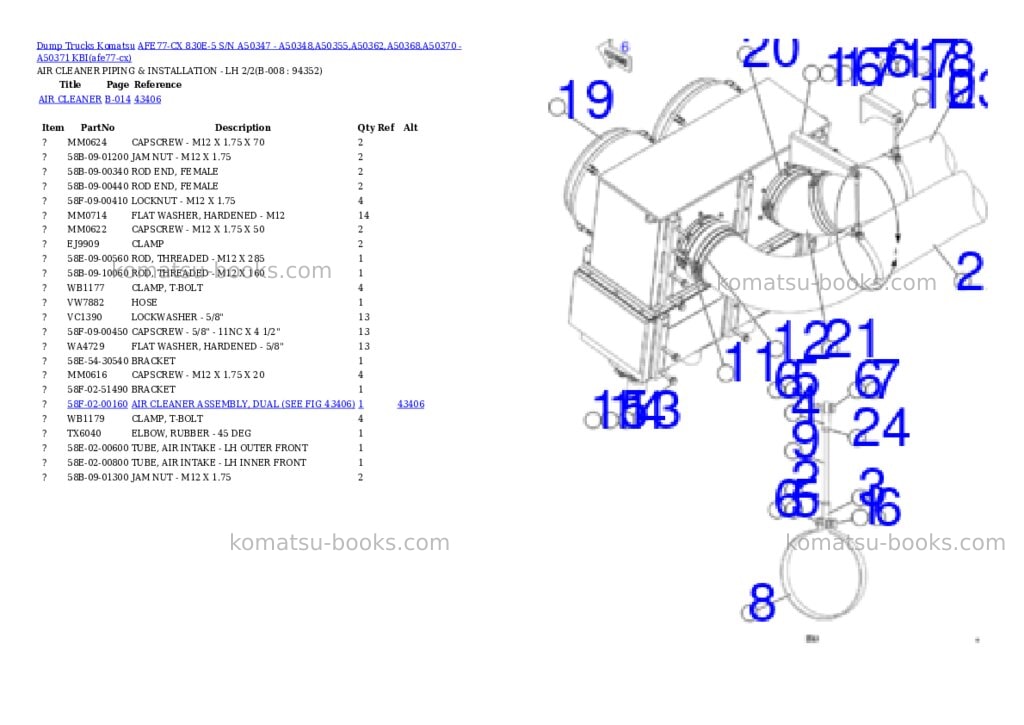Komatsu AFE77-CX 830E-5 S/N A50347 - A50348,A50355,A50362,A50368,A50370 - A50371 KBI Parts catalog cover Page 4 Komatsu AFE77-CX 830E-5 S/N A50347 - A50348,A50355,A50362,A50368,A50370 - A50371 KBI Parts catalog cover Page 4