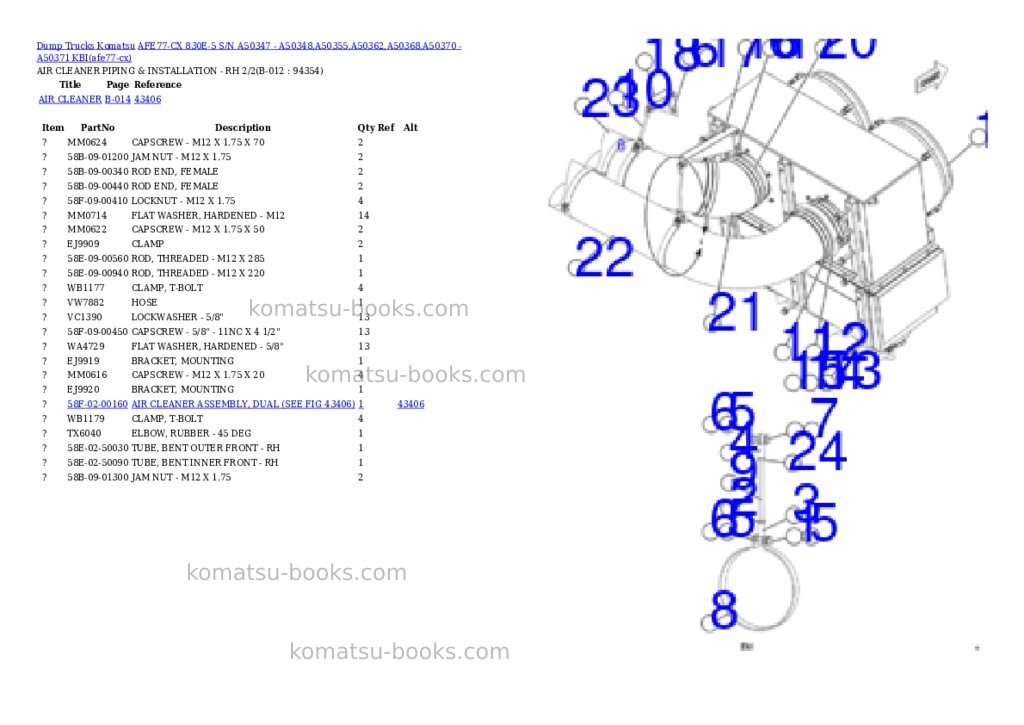 Komatsu AFE77-CX 830E-5 S/N A50347 - A50348,A50355,A50362,A50368,A50370 - A50371 KBI Parts catalog cover Page 6 Komatsu AFE77-CX 830E-5 S/N A50347 - A50348,A50355,A50362,A50368,A50370 - A50371 KBI Parts catalog cover Page 6
